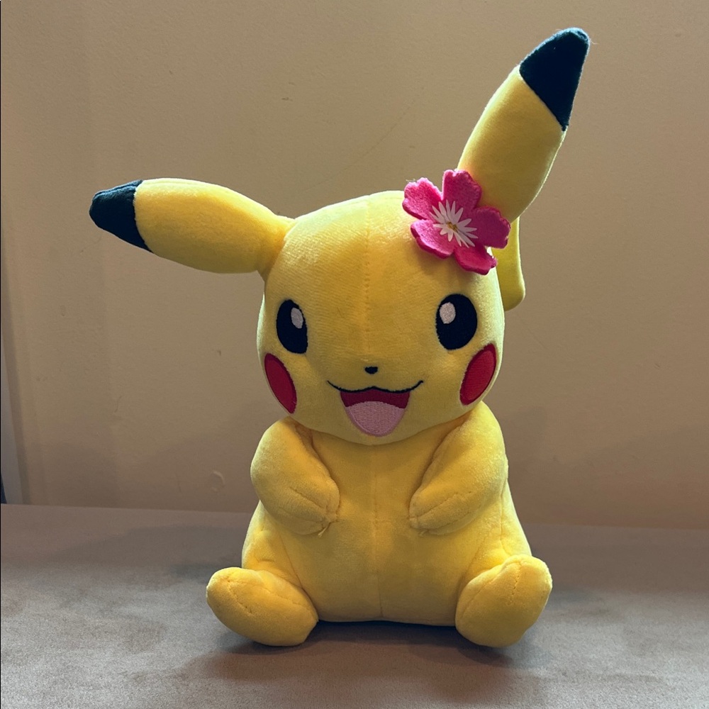 Pokemon Yellow Happy Pikachu With Pink Flower